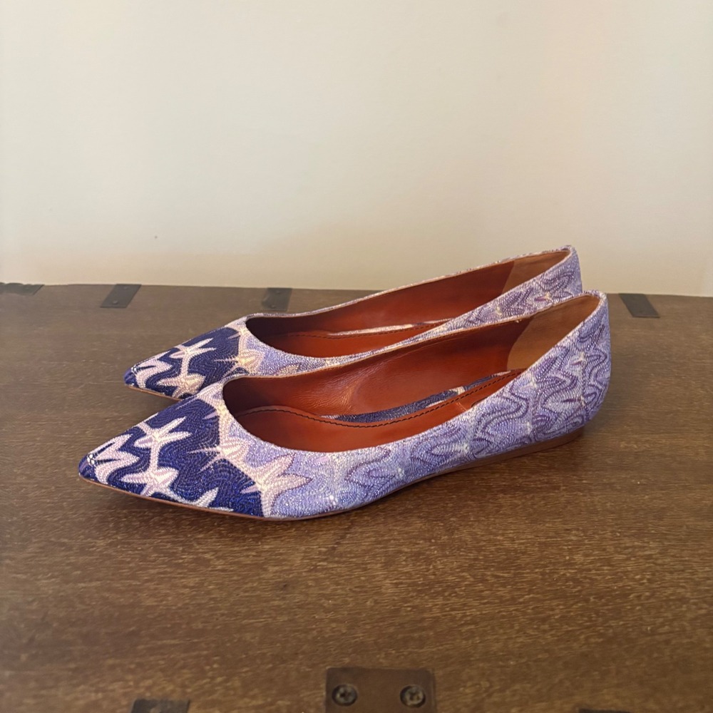 Missoni Purple Zigzag Knit Pointed Toe Flats Metallic Italian Shoes Womens 39